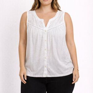 Style and Co White Eyelet Sleeveless Tank Top Size OX